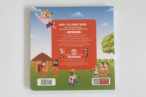 Ramayana for Kids Book 1 back cover with key story events